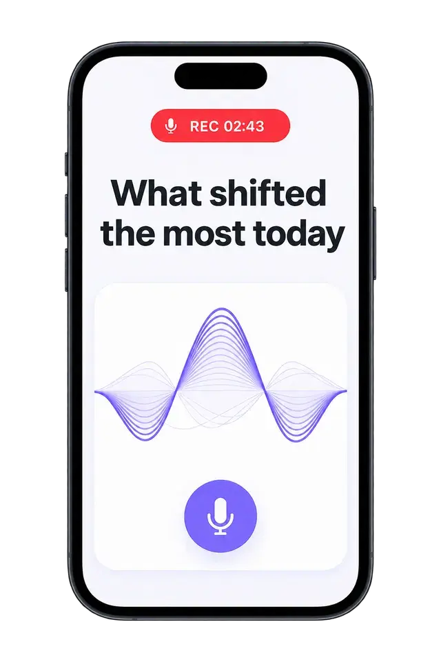 LazyBum recording screen on a phone: a live waveform, a REC timer, and one microphone button